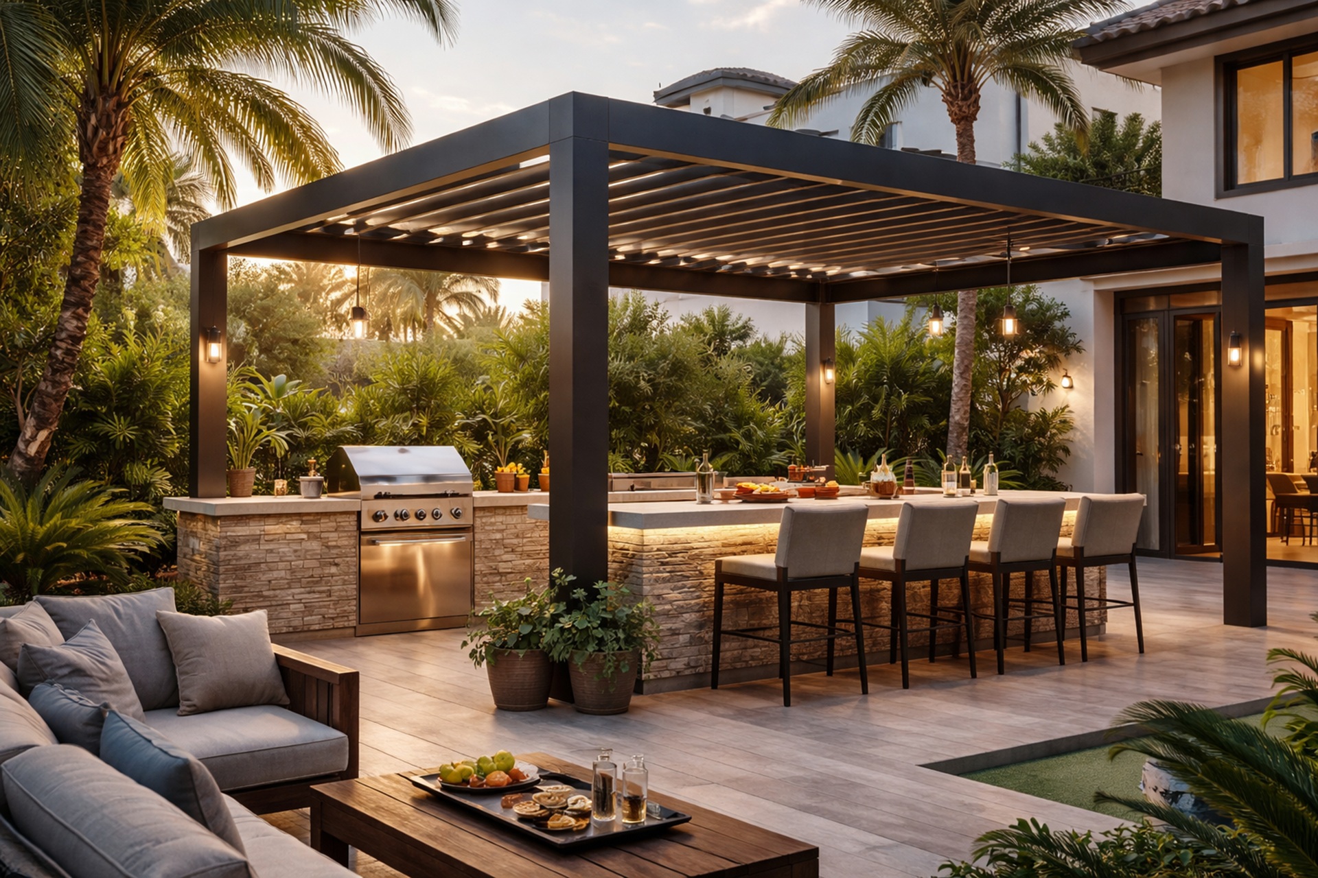 barbeque-counter-with-pergola-in-modern-dubai-villa-outdoor-space