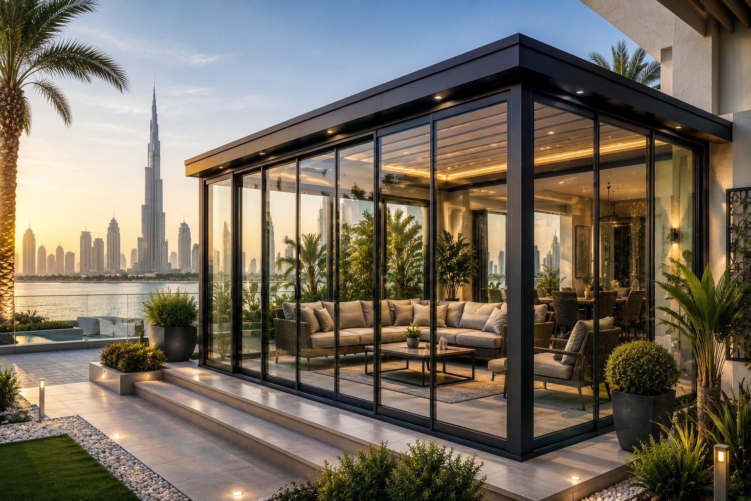 Planning a modern custom glass room installation by Riya Pergola for residential outdoor living.