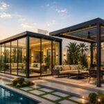 Glass room and aluminium pergola installed at a modern Dubai villa.